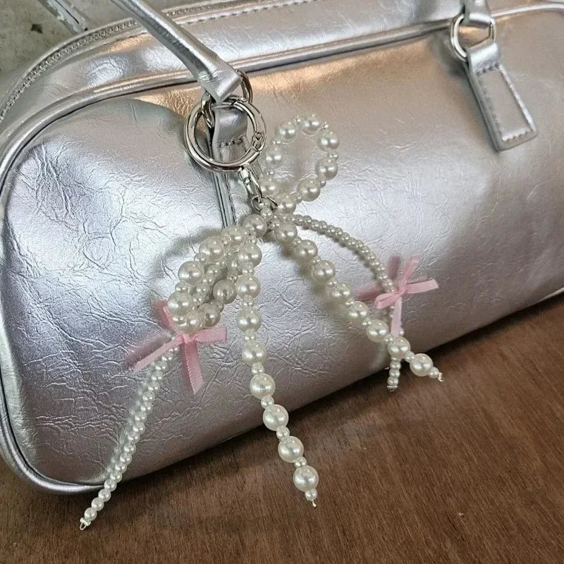 2026 Y2K Pearl Bow Heart Keychain – Cute Aesthetic Bag Charm Keyring Accessory for Girls