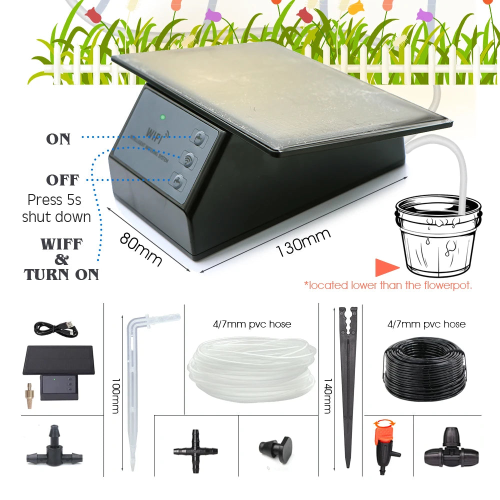 Tuya WiFi Solar Smart Drip Irrigation System — Remote Control Watering Kit for Garden & Balcony Plants