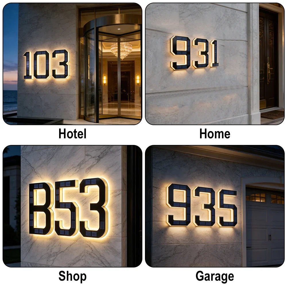 12CM Solar House Number Light - LED Outdoor Address Sign with Light Sensor for Home & Doorway