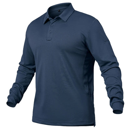 Men’s Lightweight Long Sleeve Polo Shirt — Performance Tactical Outdoor Hiking & Golf Shirt
