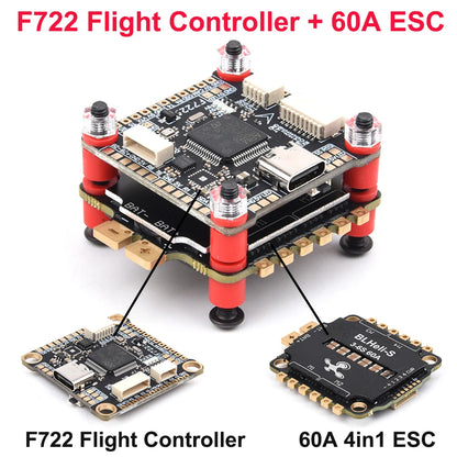 F405/F405HD & F7/F722 Flight Controller Stack with F4 V3S Plus FC + 60A 4-in-1 BLHeli_S ESC – 30.5×30.5mm for RC FPV Racing Drone