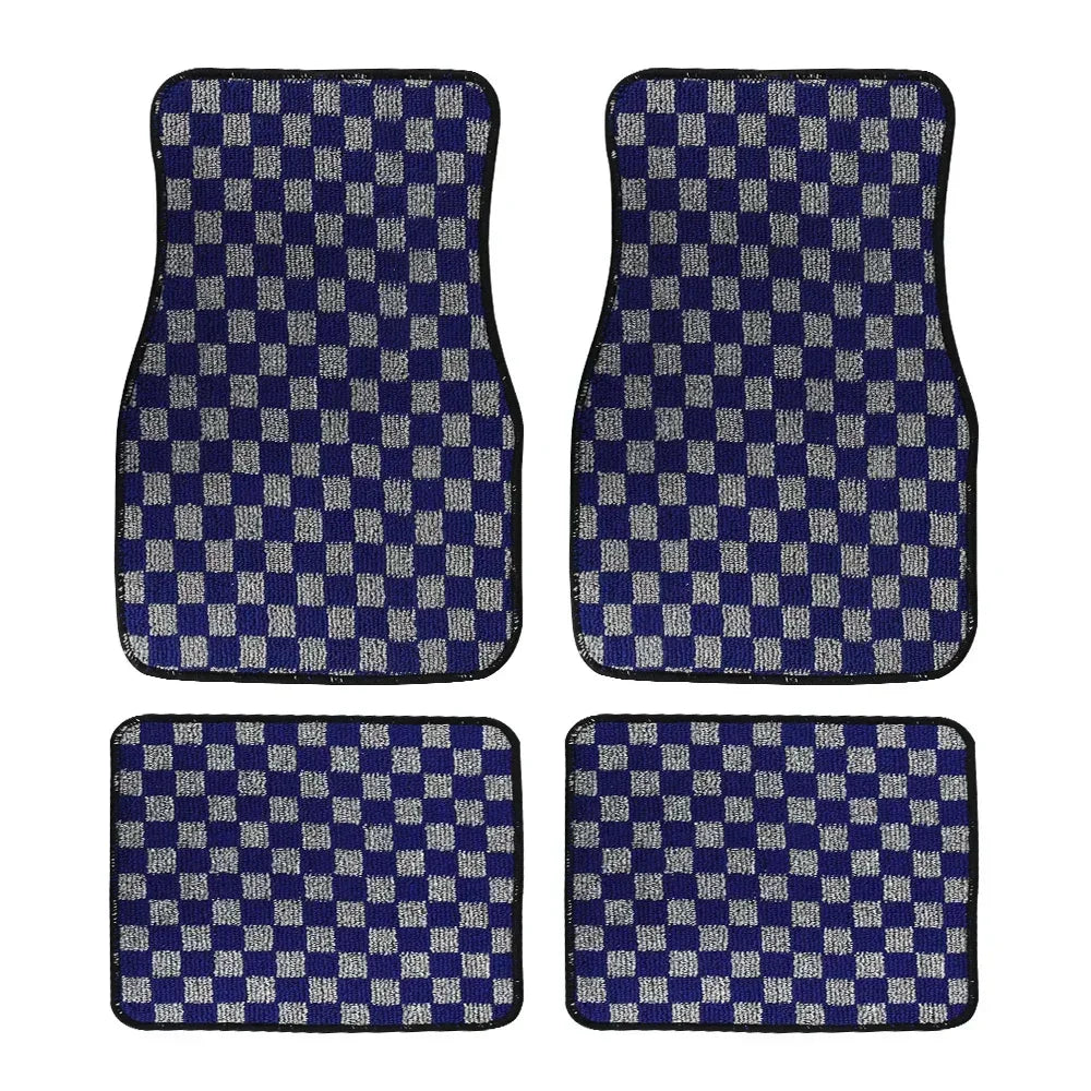 4PCS Dadu Dice Car Floor Mats - Checkered Anti-Slip Carpet Foot Pad Set