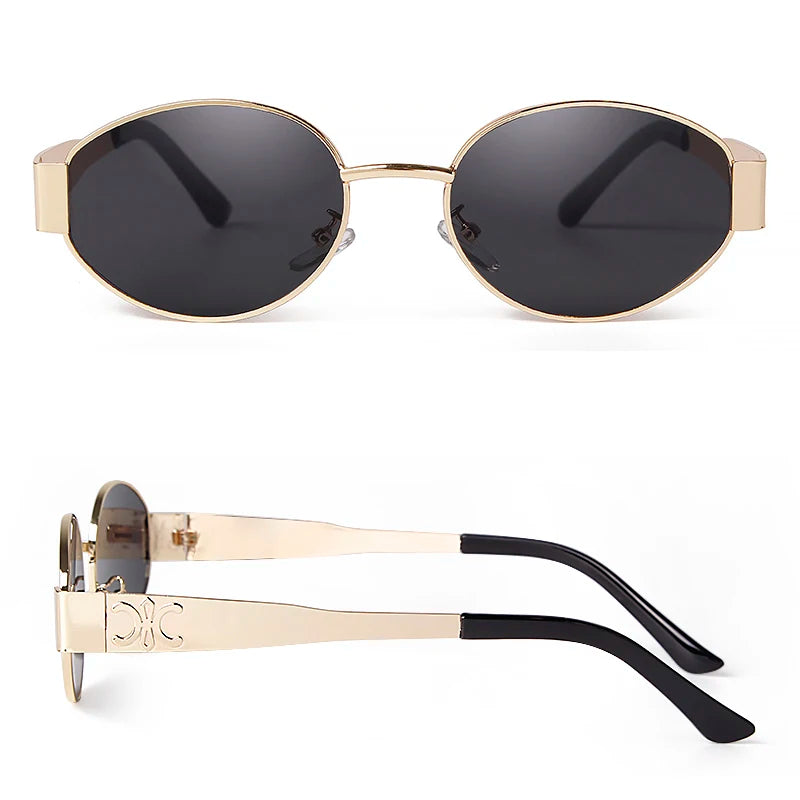 Retro Metal Frame Oval Sunglasses | Brand Designer Driving Aviation Shades for Women Men | Luxury Small Sun Glasses UV400