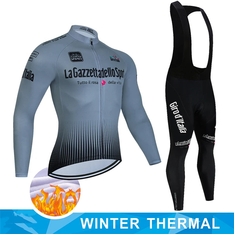 Tour De Italy D'ITALIA Cycling Clothes – Men's Fleece Jersey & Bib Pants Sports Set, Bicycle Uniform Costume