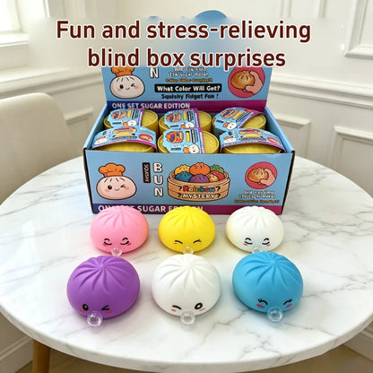 Kawaii Steamed Bun Squishy Set - Soft Bubble-Blowing Stress Relief Squeeze Toy with Steamer Case