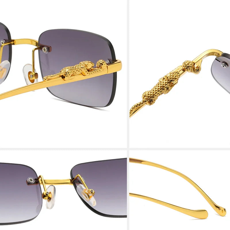 Luxury Rimless Square Sunglasses – Designer Gradient Metal Frame Retro Rectangle UV Protection Shades for Men & Women