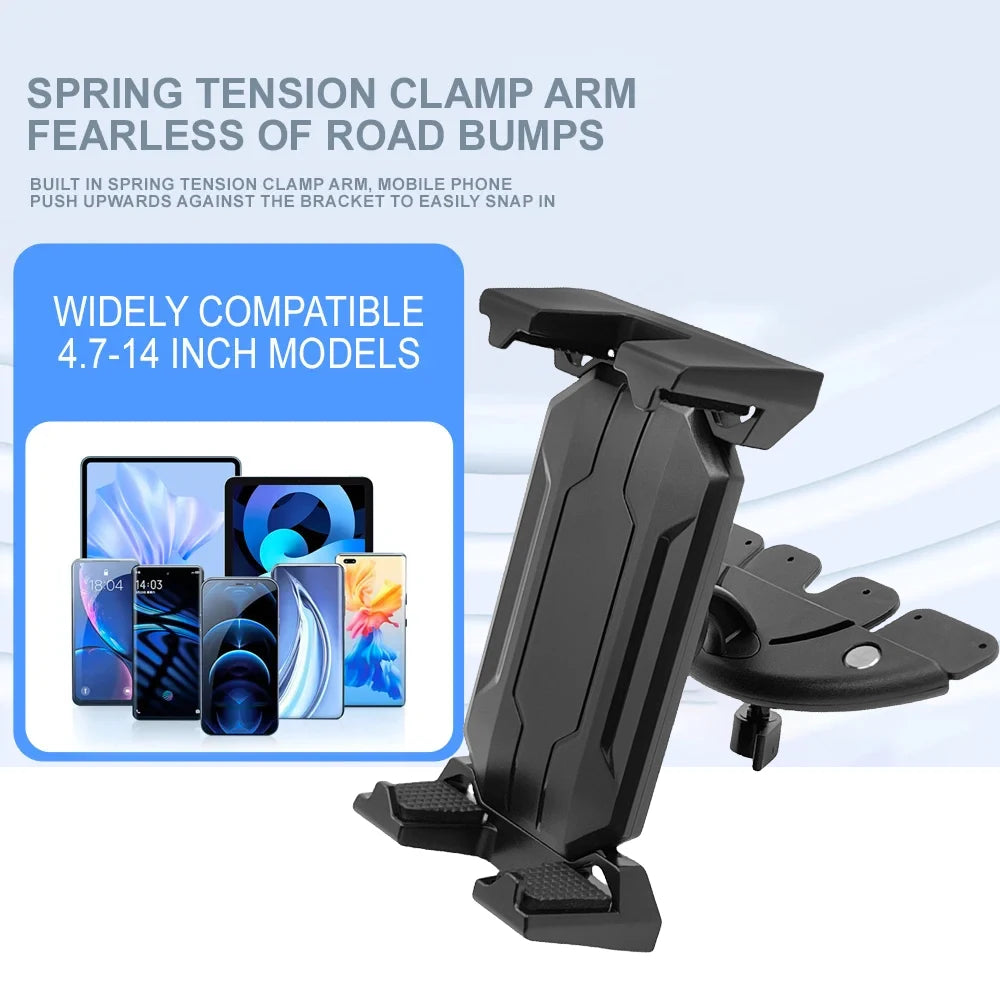 Universal CD Slot Car Mount - Adjustable Tablet and Phone Holder for iPad, Xiaomi Tablets, Smartphones & GPS