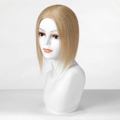 14" Gray Blonde Human Hair Topper – Mono Lace Base, 4 Clips, Natural Look for Thinning Hair