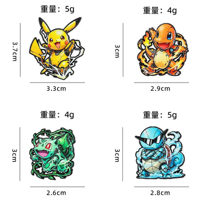 4-Piece Pokémon Enamel Pin Set - Charmander, Bulbasaur & Squirtle Metal Brooch Badges for Backpacks and Anime Fans