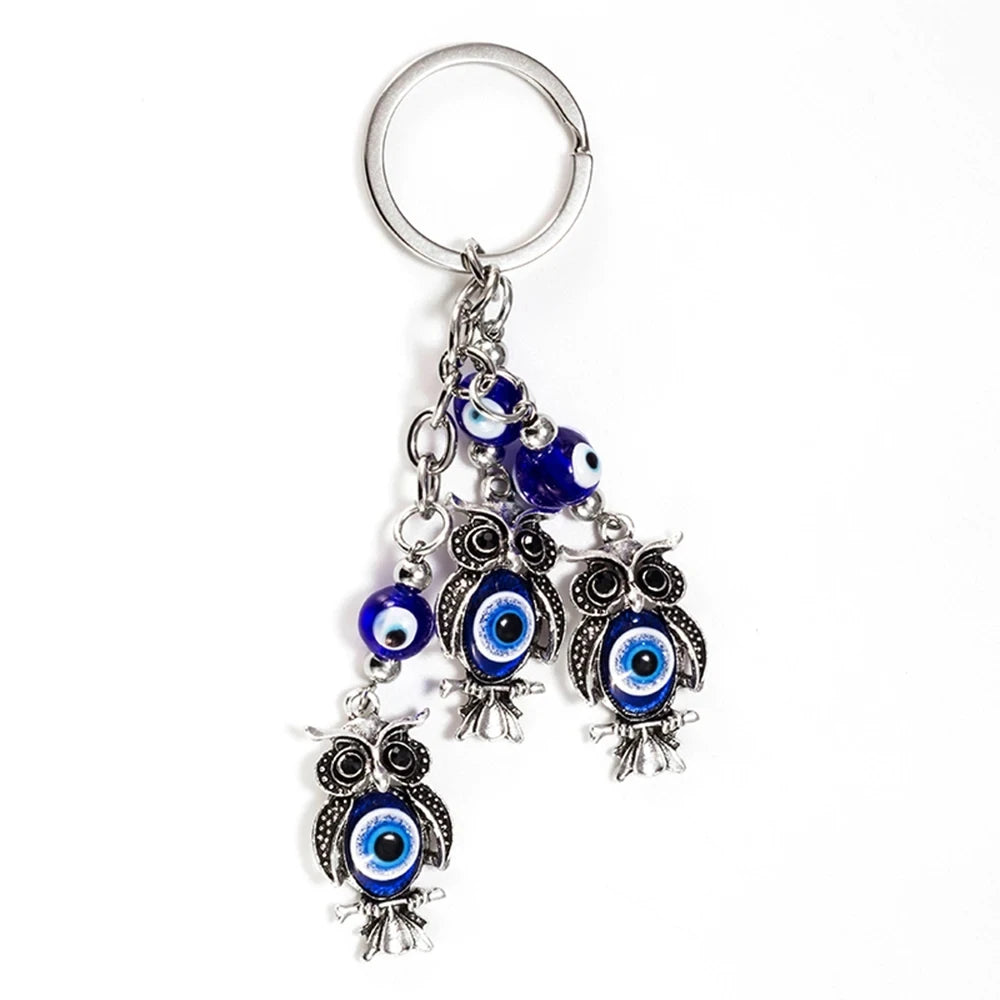 Lucky Eye Fatima Hand Keychain – Alloy Tree of Life Elephant Owl Blue Turkish Evil Eye Car Keyring Jewelry for Men & Women Gift