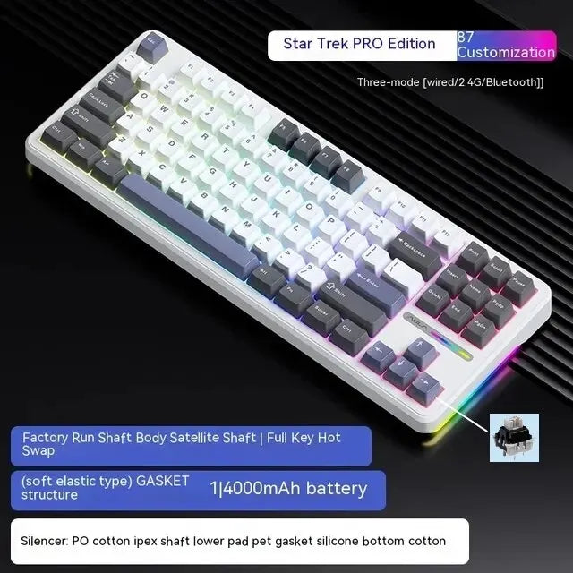 AULA F87 Pro 87-Key Mechanical Keyboard – Tri-Mode 2.4G/USB/Bluetooth, RGB, PBT Keycaps, Gasket Mount, 5-Layer Silencing, Full Key No Impact