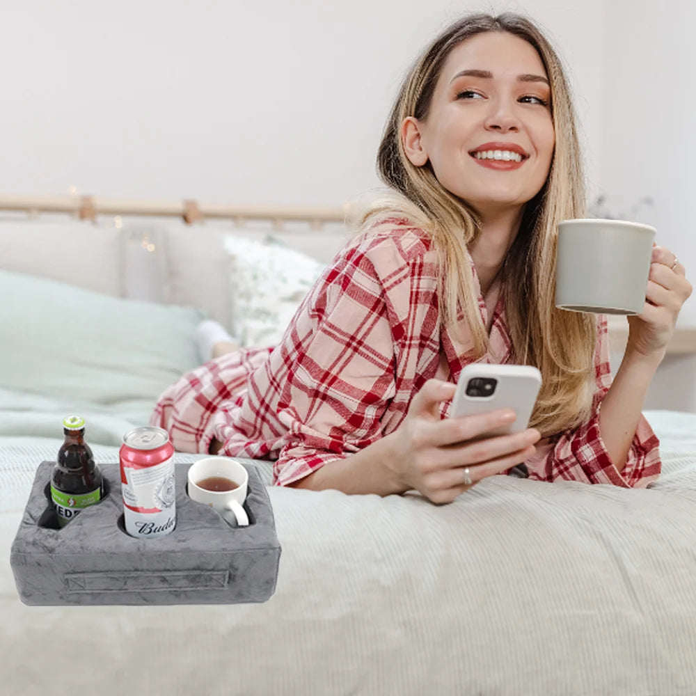 Sofa Cup Holder Pillow – Couch Arm Table Drink Caddy with Remote Holder for Sofa, Bed, RV & Car