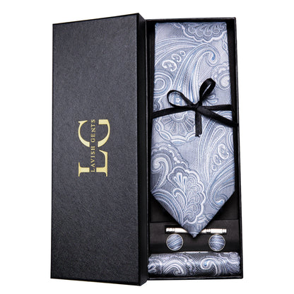 Hi-Tie Luxury Paisley Teal Green Tie Set - Men’s Classic Necktie with Handkerchief & Cufflinks Gift Box for Wedding & Formal Wear