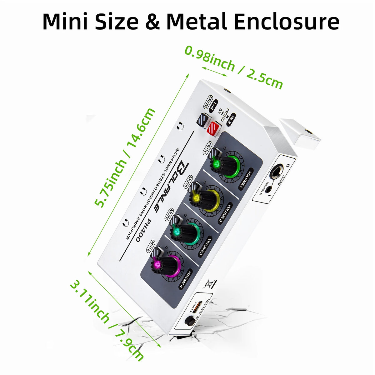 Bolanle PH400 Headphone Amplifier - 4-Channel Stereo Distribution System 600Ω High-Impedance RGB Studio Audio Amplifier
