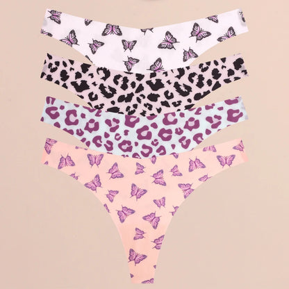 FINETOO 4Pcs Women’s Seamless Thong Underwear - Ultra Soft Leopard Print G-String Lingerie with Stretch Comfort Fit