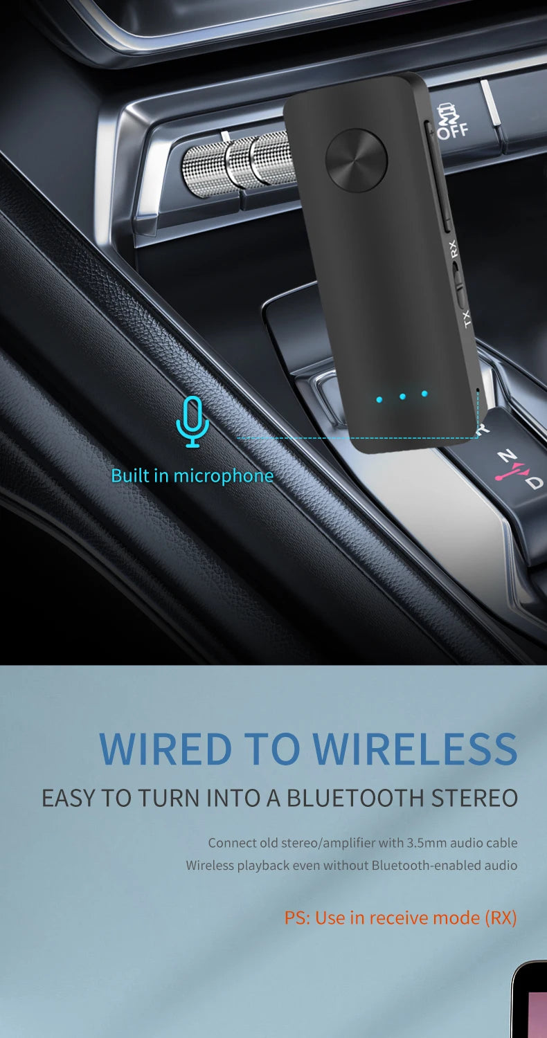2 in 1 Bluetooth 5.4 Audio Receiver & Transmitter – HiFi Stereo Wireless Adapter with Mic & 3.5mm AUX for Car, Airplane, TV, PC, Speaker