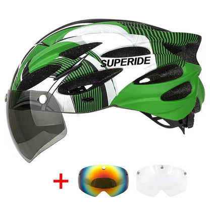 SUPERIDE Ultralight Cycling Helmet - In-Mold Road & MTB Bike Helmet with Magnetic Goggles & Sun Visor for Men & Women