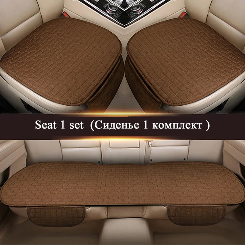 Universal Car Flax Seat Cushion Protector - Front and Rear Seat Cover Pad with Backrest Mat for Automotive Interiors