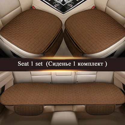 Universal Car Flax Seat Cushion Protector - Front and Rear Seat Cover Pad with Backrest Mat for Automotive Interiors