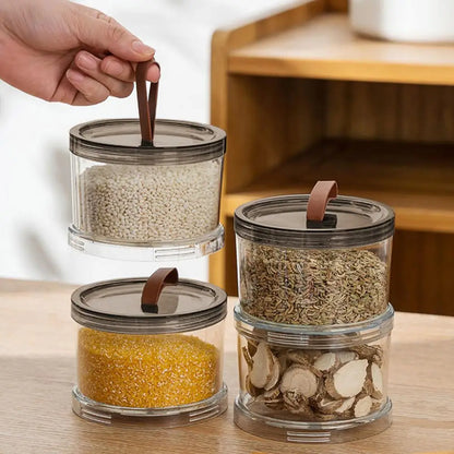 Airtight Round Spice Jars – Stackable Clear Seasoning Storage Organizer with Handle for Kitchen & Pantry