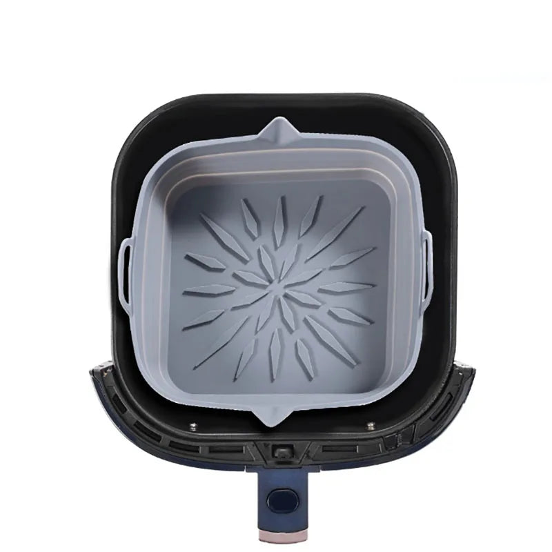 Silicone Air Fryer Liner & Reusable Baking Tray – Square Basket Mat for Oven, Pizza, and Dish Pan Inserts