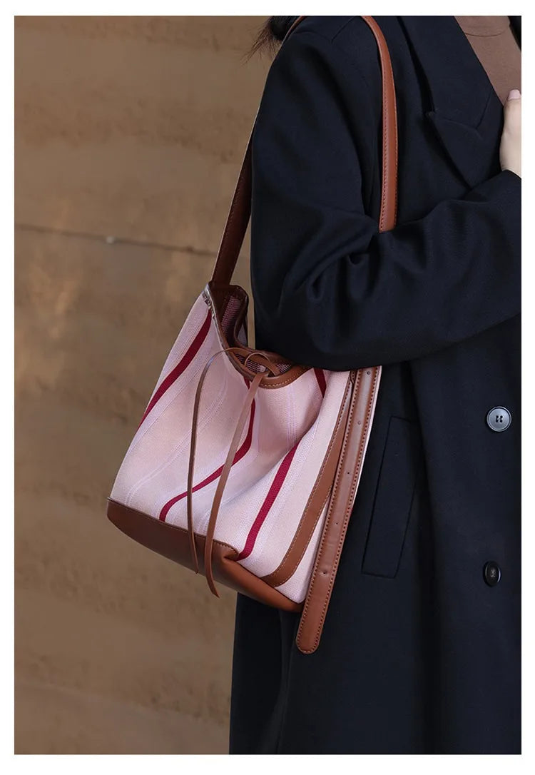 FOXER Lady Fashion PU Shoulder Bag – Large Capacity Top Handbag, Office Commuter Bag, Vegan Leather Female Composite Bucket