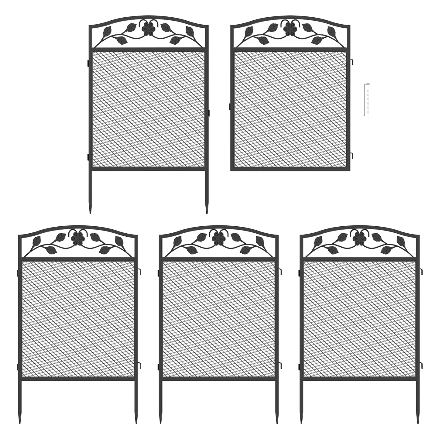 5Pcs Metal Garden Fence Panels - Decorative Iron Lawn Border and Animal Barrier for Outdoor Landscaping