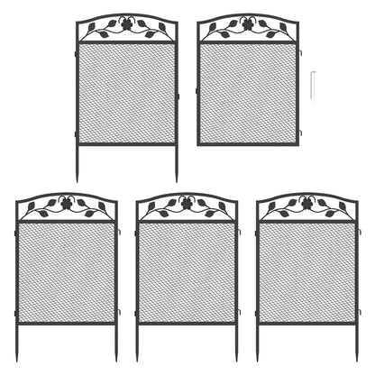 5Pcs Metal Garden Fence Panels - Decorative Iron Lawn Border and Animal Barrier for Outdoor Landscaping
