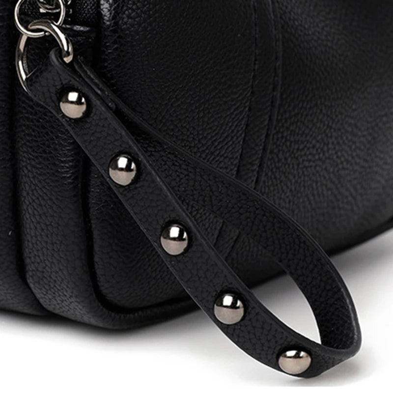 Women's Rivet Zipper Crossbody Bag – Solid Color Soft Leather Mobile Phone Shoulder Purse