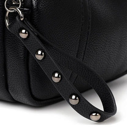Women's Rivet Zipper Crossbody Bag – Solid Color Soft Leather Mobile Phone Shoulder Purse