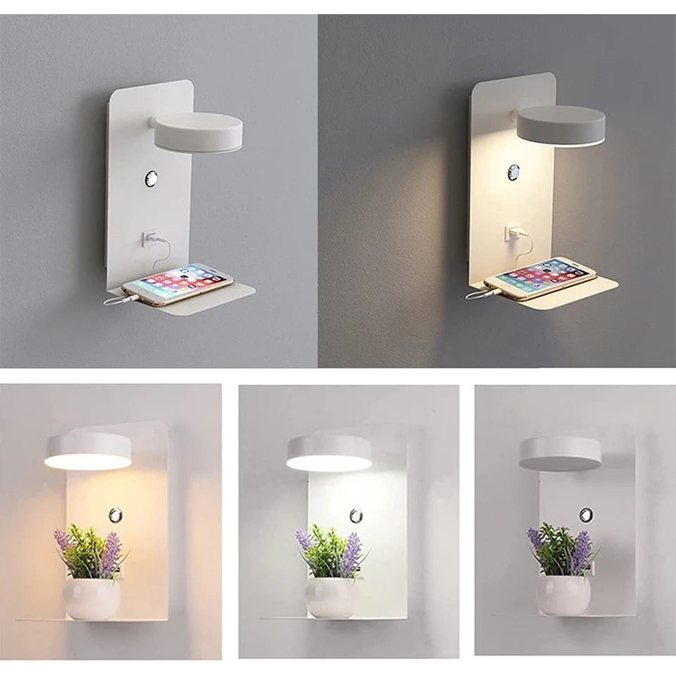 Modern LED Wall Lamp with Switch and USB Charging Port | 9W Black White Art Lighting for Aisle, Bedroom, and Bedside | Decoration Wall Lights