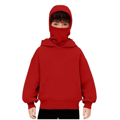Kids Hooded Balaclava Sweatshirt - Harajuku Double Hat Long Sleeve Hoodie for Boys & Girls Ages 5-15