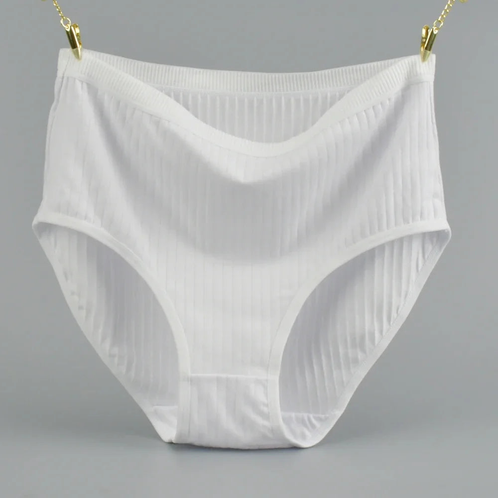 Soft High Waist Cotton Panties – Breathable Plus Size Women’s Underwear, Striped Lingerie Briefs