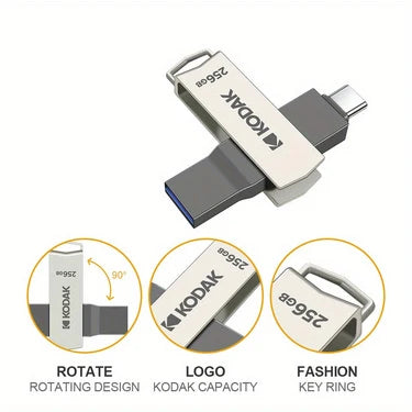 Kodak K273 High-Speed USB 3.2 Flash Drive – Type-C Dual-Use for Phone & Computer, 32GB to 256GB