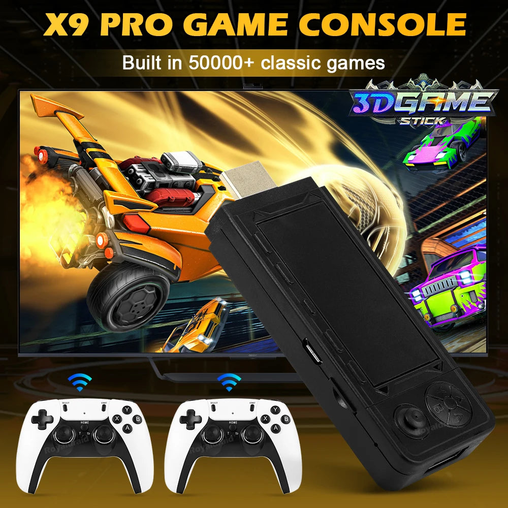 NEW 128GB X9 PRO Retro Game Console — TV Video Game Stick with 45+ Emulators for PS1, PSP, NDS, N64 & 40,000+ Games, 2.4G Dual Controllers