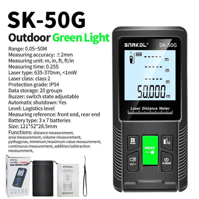 Snakol 120M Green Laser Tape Measure — High Accuracy Digital Distance Meter & Electronic Ruler