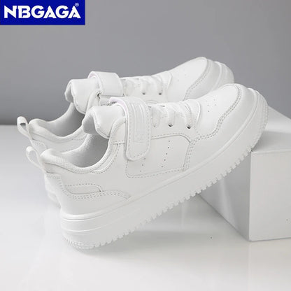 Children’s Black Leather Sneakers – Non-Slip Casual Flat Walking Shoes for Boys & Girls, Lightweight Student Sports Footwear