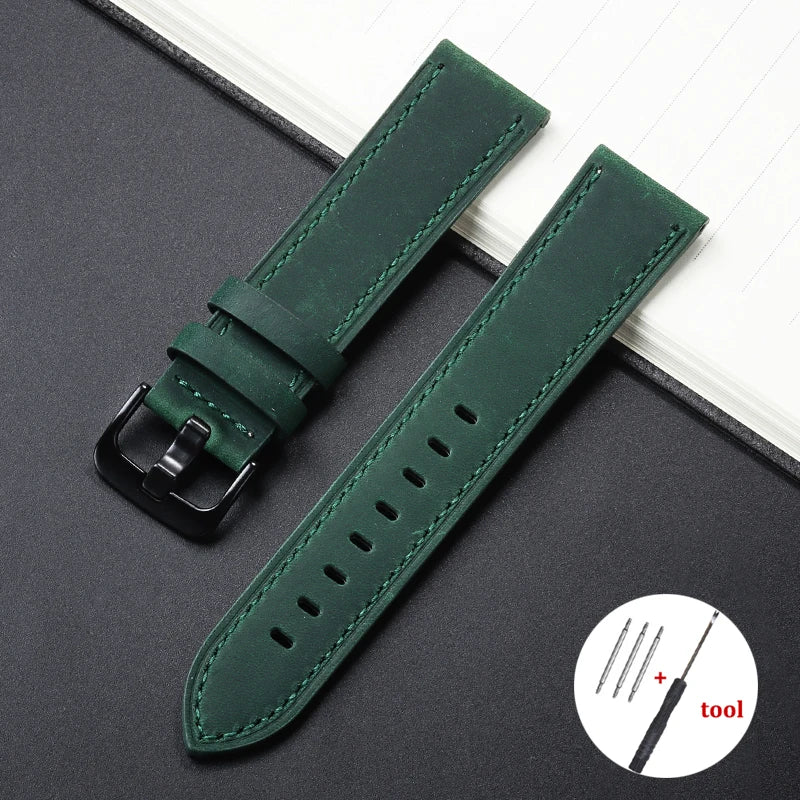 Calfskin Genuine Leather Watch Band – Black, Blue & Dark Brown Straps for Smartwatches, 18mm-24mm Accessories
