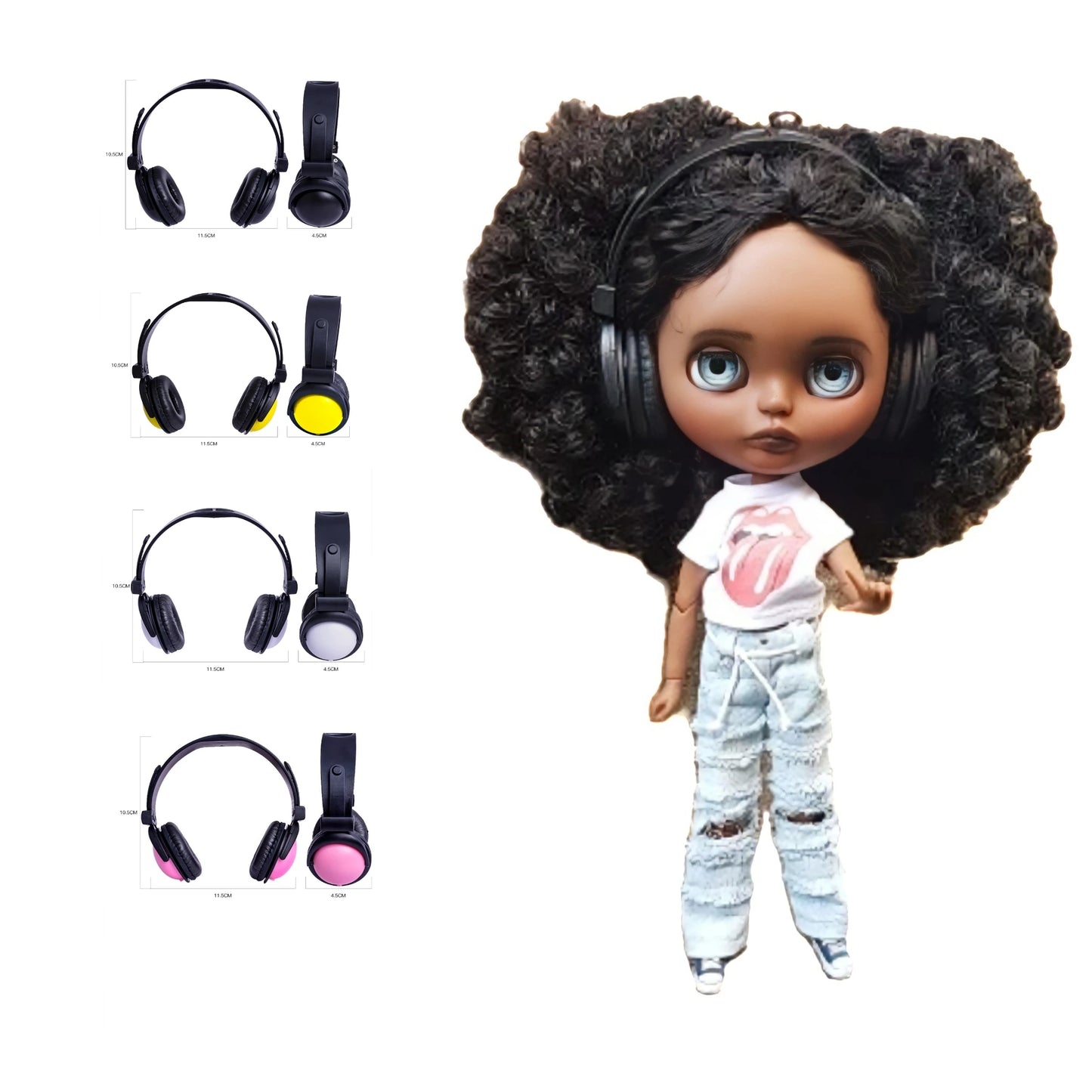 Miniature Doll Headphones for Blythe & Qbaby — Big Head Diandian Decorative Accessory (Non-Functional)