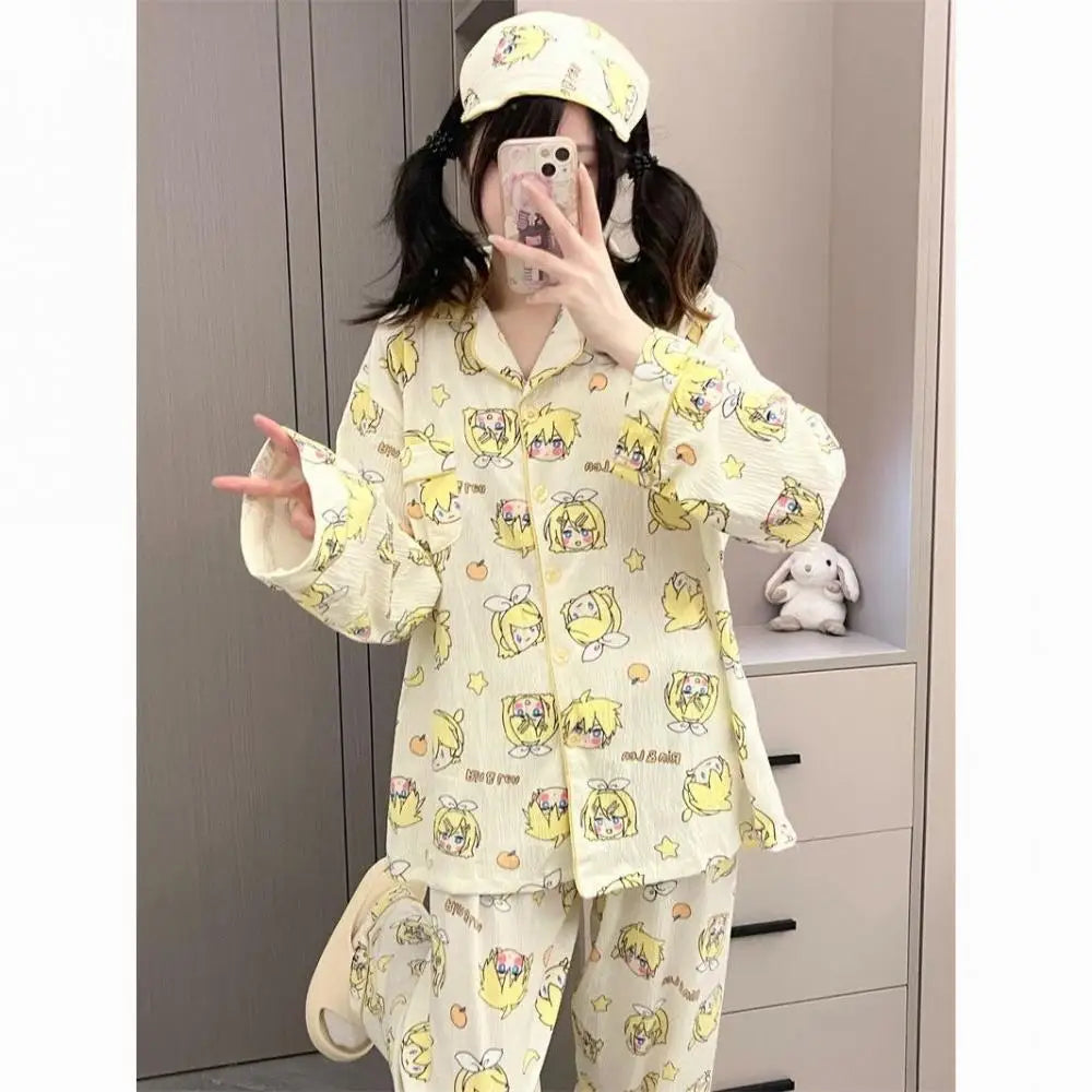 Kagamine Rin & Len Anime Pajamas — Long Sleeve Costume for Girls, 35-65Kg, Cosplay Sleepwear