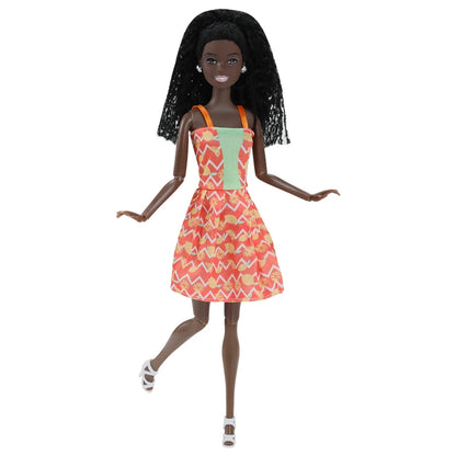 30cm Black Female Doll – Fashion Dress & Shoes, Brown Hair African Doll for Girls, Birthday Gift