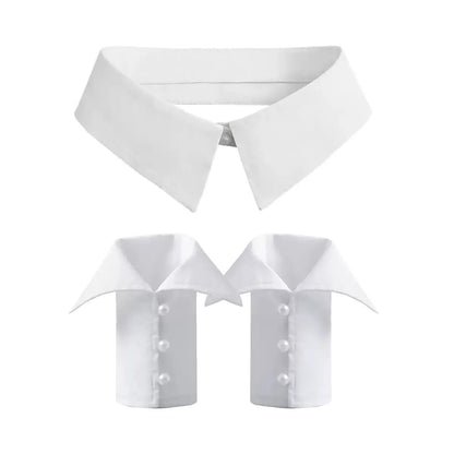 White Detachable Fake Collar - Stripe Lapel Faux Shirt Neckline Accessory for Women