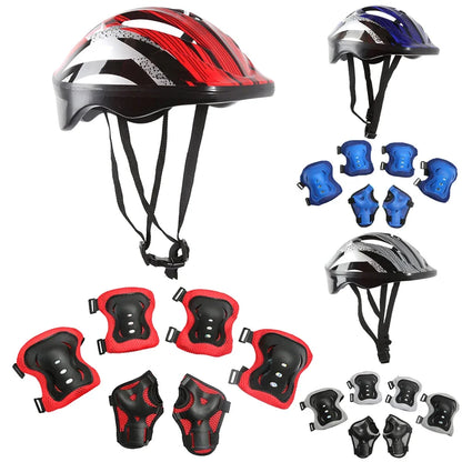 7-Piece Kids Bicycle Protective Gear Set – Helmet, Knee & Elbow Pads for Boys & Girls, Adjustable 48-55cm, Ages 5-12
