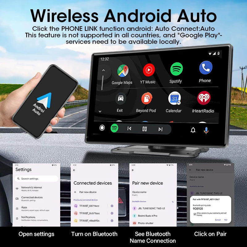 7/10" CarPlay Smart Screen - Wireless CarPlay & Android Auto Multimedia Player for Apple & Android Devices