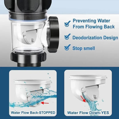 Flip-Top Kitchen Sink Drain with Retractable Deodorizing Filter - Anti-Clogging Flexible Downspout Bathroom Sink Accessory