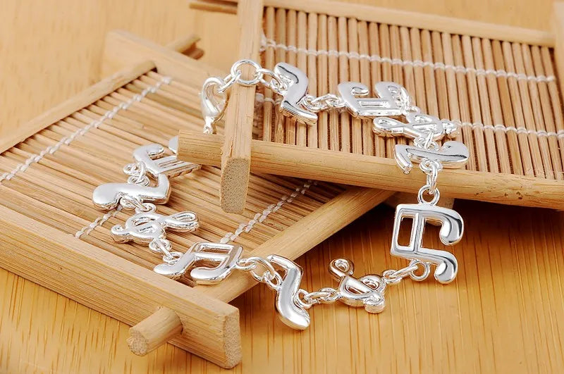 Musical Note 925 Sterling Silver Bracelet - Elegant Fashion Jewelry Gift for Women, Girls & Special Occasions