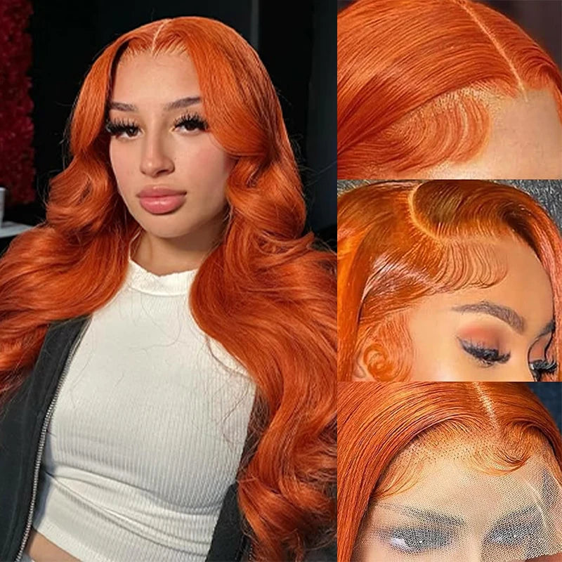 Ginger Orange Lace Front Wig – 13x6 Body Wave Human Hair Wig, #350 Colored, Pre-Plucked, 200% Density