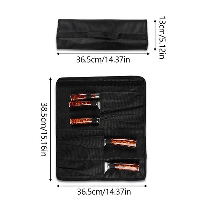 Black Chef Knife Roll Bag – 5-Pocket Oxford Fabric Portable Kitchen Knife Storage & Carrying Case for Cooking Tools