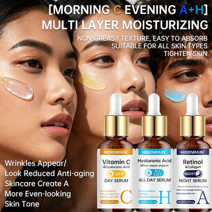 HISENRAIN Vitamin C & Retinol Serum Duo – Hyaluronic Acid Anti-Aging, Brightening & Hydrating Skincare Set for All Skin Types