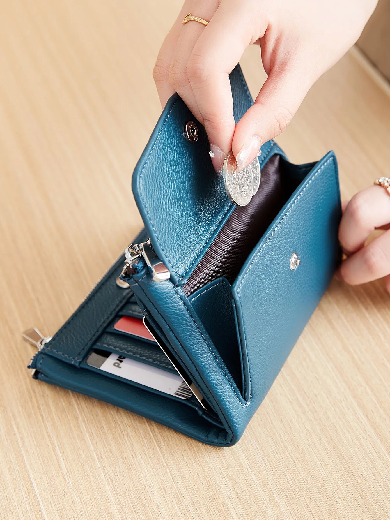 Women’s PU Leather Short Double Zipper Wallet – Simple Solid Color, Large Capacity Credit Card Holder with Coin Pocket